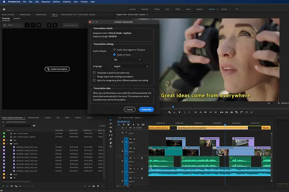 Como usar Adobe Speech to Text no Premiere Pro para criar legendas