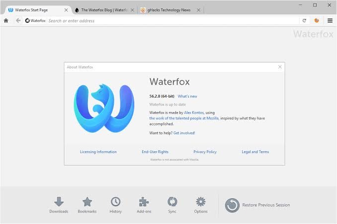 Waterfox navegador privado para Windows