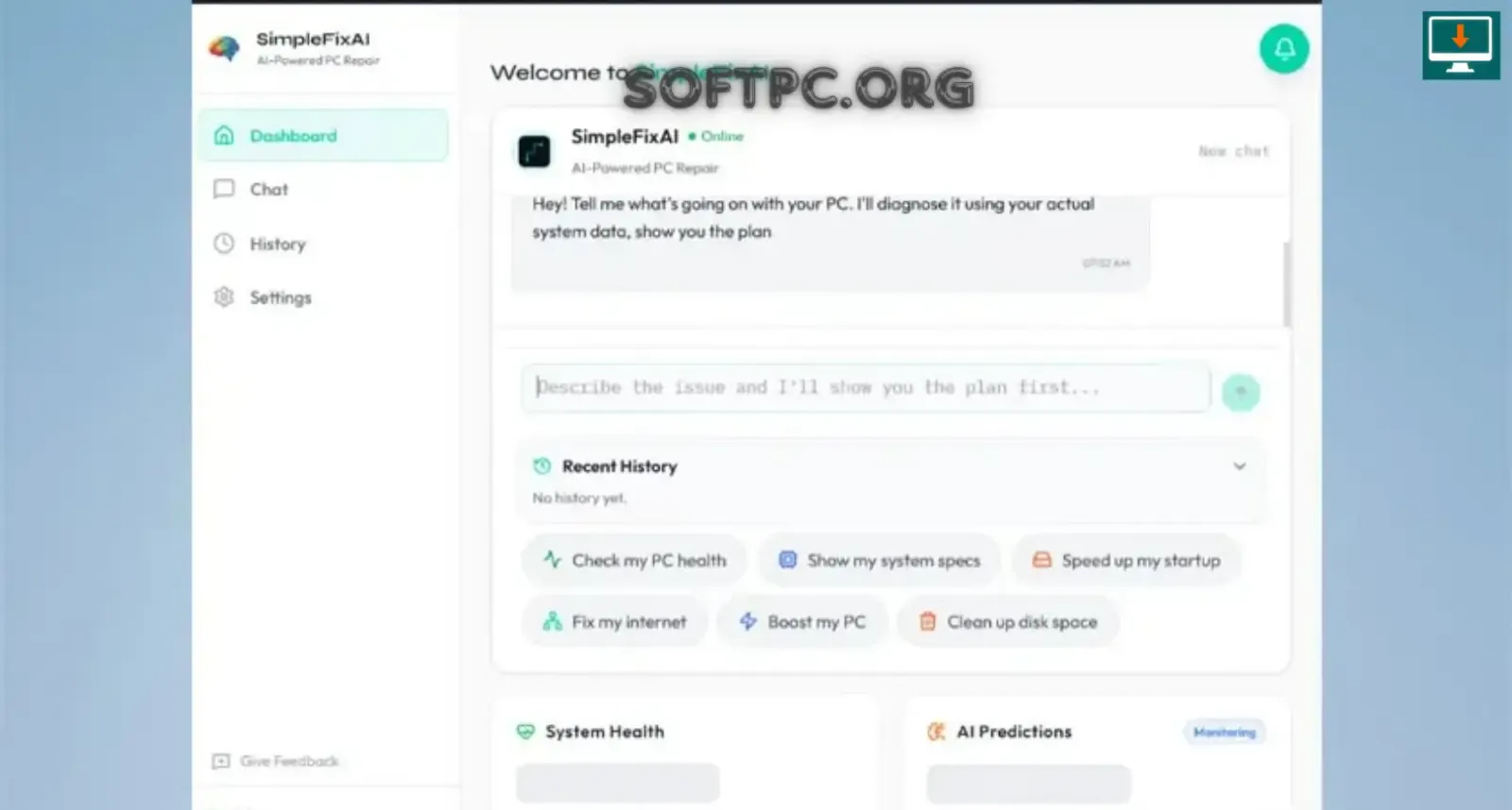 SimpleFixAI Beta para diagnosticar problemas do Windows